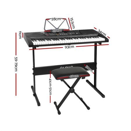 Alpha 61 Keys Electronic Piano Keyboard Digital Electric w/ Stand Stool Lighted