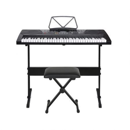 Alpha 61 Keys Electronic Piano Keyboard Digital Electric w/ Stand Stool Lighted