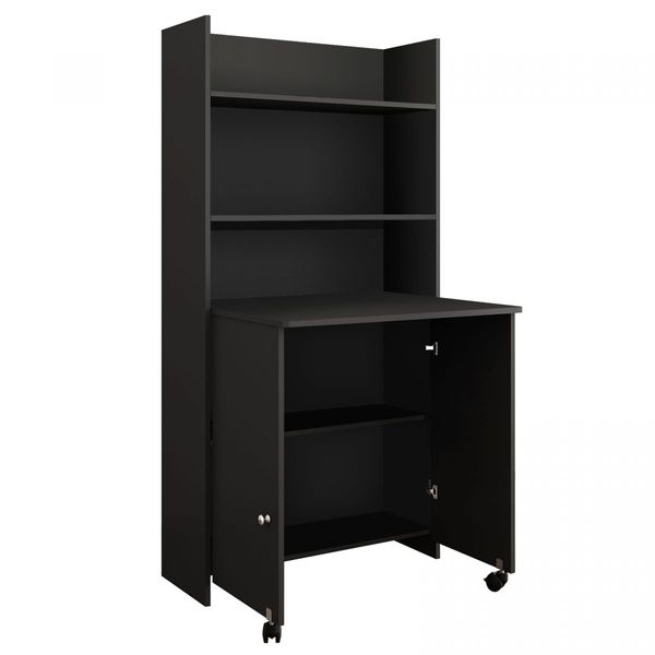 Folding Computer Desk with 5 Tier Wooden Bookshelf Writing Storage Furniture Bookcase Organiser Shelving Unit with 2 Wheels