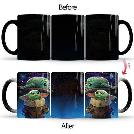 Yoda Magic Color Changing Mug, Creative Ceramic Coffee Mug, Birthday Gift for Boyfriend, Girlfriend, Husband, Wife, Mom and Dad (1 Pack)