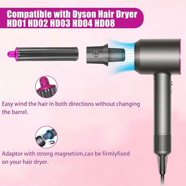 40MM Long Hair Curling Barrels for Dyson Airwrap Styler HS05 HS01 with Adapter Converting Hair Dryer To Airwrap Curling Iron