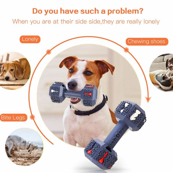 Dog Chew Toys for Chewer Indestructible Interactive Dental Toys for Training and Cleaning Teeth Dumbbell Dispensing Toy for Small Dogs-Size S