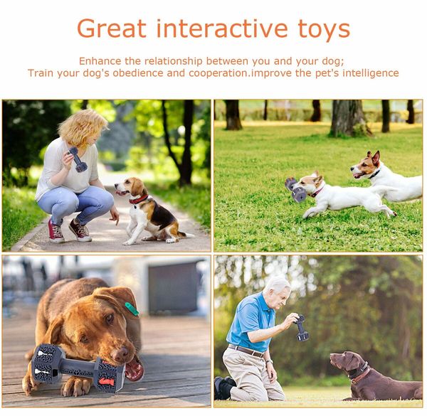 Dog Chew Toys for Chewer Indestructible Interactive Dental Toys for Training and Cleaning Teeth Dumbbell Dispensing Toy for Small Dogs-Size S