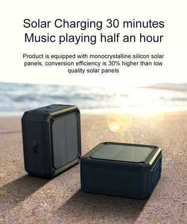 Solar Speaker Portable IPX6 Waterproof Bluetooth Speaker Stereo Bass for Home and Outdoor Wireless Speaker-1 Pack