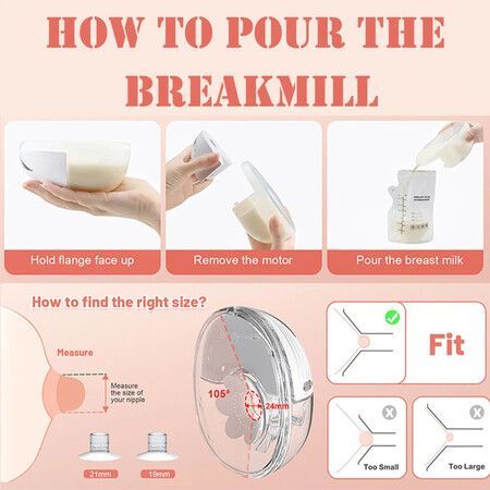 Wearable Breast Pump 210ML Large Capacity Hands Free Electric Portable Breast Pump BPA-free with LED Display 4 Modes 12 Levels Color Pink