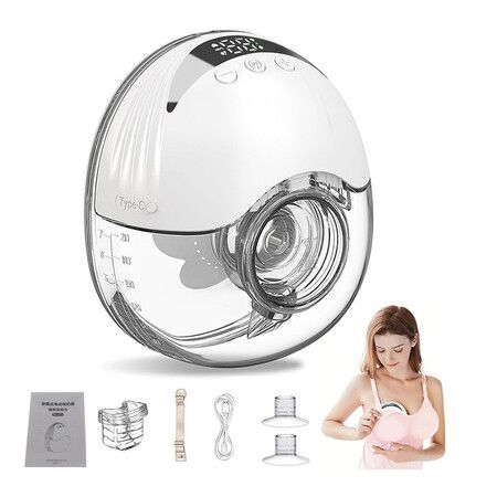 Wearable Breast Pump 210ML Large Capacity Hands Free Electric Portable Breast Pump BPA-free with LED Display 4 Modes 12 Levels Color White