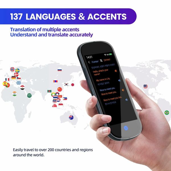 Language Translator Device Instant Two Way Translation Device with 137 Languages 4 Inch Touchscreen Portable Offline Online Voice Translation Real-time Translator for Travel Business