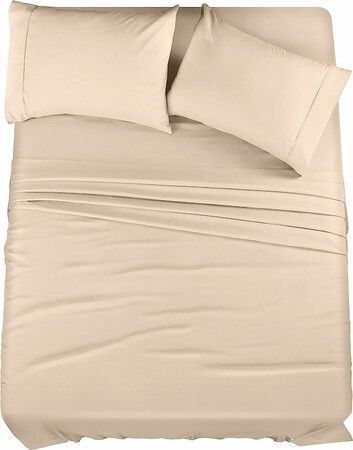 (Queen, Beige)Queen Bed Sheets Set - 4 Piece Bedding - Brushed Microfiber - Shrinkage and Fade Resistant - Easy Care