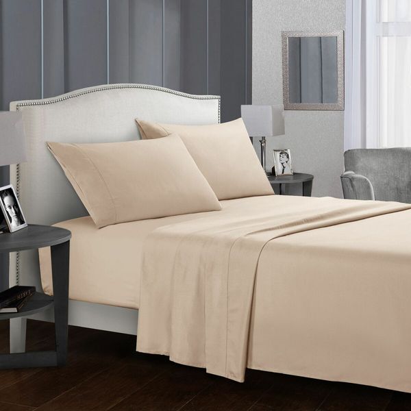 (Queen, Beige)Queen Bed Sheets Set - 4 Piece Bedding - Brushed Microfiber - Shrinkage and Fade Resistant - Easy Care