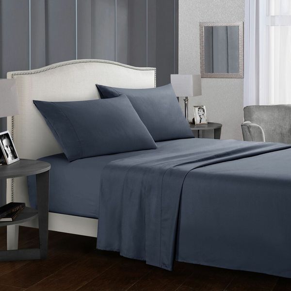 (Queen, gray blue)Queen Bed Sheets Set - 4 Piece Bedding - Brushed Microfiber - Shrinkage and Fade Resistant - Easy Care