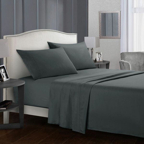 (Queen,dark gray)Queen Bed Sheets Set - 4 Piece Bedding - Brushed Microfiber - Shrinkage and Fade Resistant - Easy Care