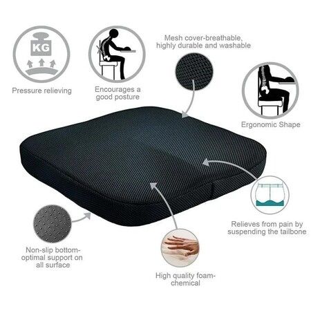 Non-Slip Memory Foam Cushion for Back Relief, Office Chair, Car Seat