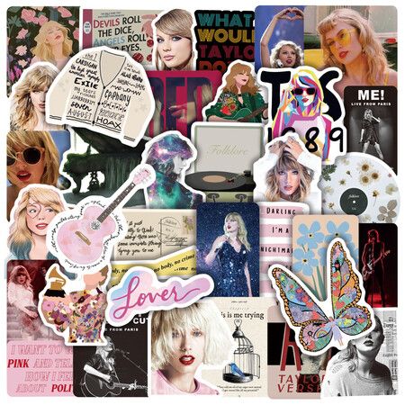 100Pcs Taylor Stickers - Singer Album Designs Water Bottle Stickers, Vinyl Sticker for Laptop Luggage Phone Guitar