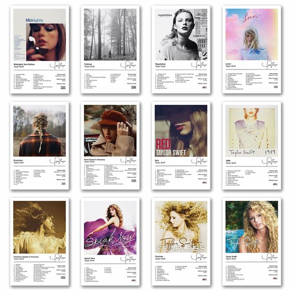 Taylor Music Album Poster 1989，Folklore，Lover，Red，Reputation，Fearless，Evermore，Speak Now Swift Poster (No Frame, 30x40cm-15pcs)