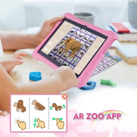 Kid Tablet 10.1 inch 4GB 64GB Android 12 Quad Core Parental Control Google Play Shockproof Rotating Handle Kickstand Pink