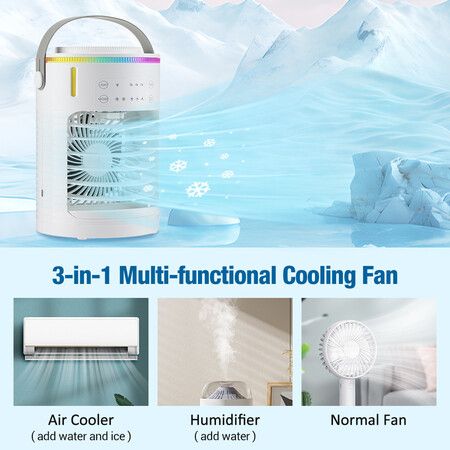 Portable Air Conditioner, Rechargeable Personal Cordless Air Cooler Quiet Desk Fan with 3 Speeds Air Conditioner Cooler for Room Office and Outdoor