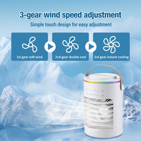 Portable Air Conditioner, Rechargeable Personal Cordless Air Cooler Quiet Desk Fan with 3 Speeds Air Conditioner Cooler for Room Office and Outdoor