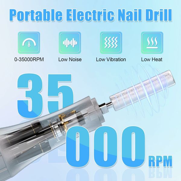 Electric Nail Drill-35000RPM Portable Acrylic Gel Polish Remover Nail Drill Machine with 6 Nail Bits,Professional Manicure Pedicure Polishing Tools for Home Salon,Blue