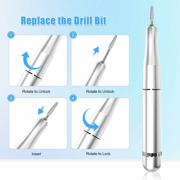 Electric Nail Drill-35000RPM Portable Acrylic Gel Polish Remover Nail Drill Machine with 6 Nail Bits,Professional Manicure Pedicure Polishing Tools for Home Salon,Blue