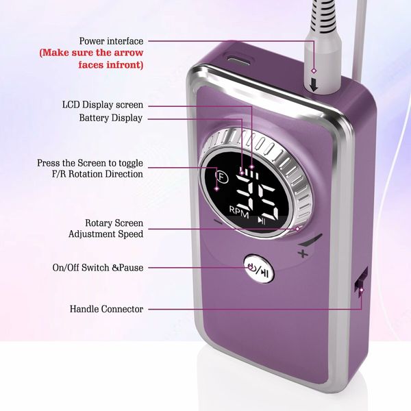 Electric Nail Drill-35000RPM Portable Acrylic Gel Polish Remover Nail Drill Machine with 6 Nail Bits,Professional Manicure Pedicure Polishing Tools for Home Salon,Purple