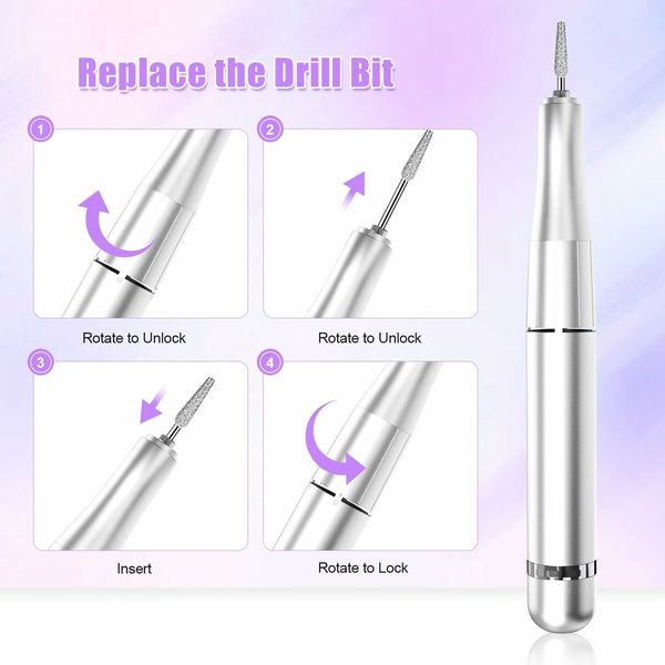 Electric Nail Drill-35000RPM Portable Acrylic Gel Polish Remover Nail Drill Machine with 6 Nail Bits,Professional Manicure Pedicure Polishing Tools for Home Salon,Purple