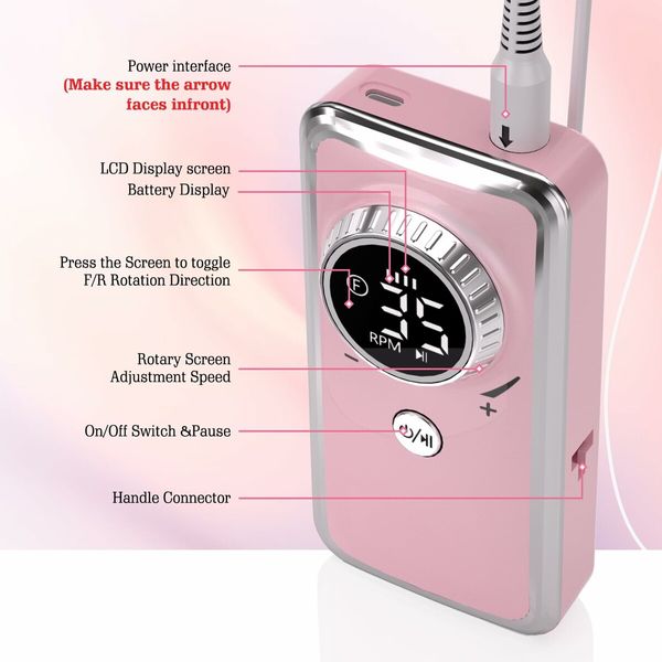 Electric Nail Drill-35000RPM Portable Acrylic Gel Polish Remover Nail Drill Machine with 6 Nail Bits,Professional Manicure Pedicure Polishing Tools for Home Salon,Pink