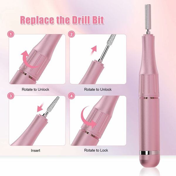 Electric Nail Drill-35000RPM Portable Acrylic Gel Polish Remover Nail Drill Machine with 6 Nail Bits,Professional Manicure Pedicure Polishing Tools for Home Salon,Pink