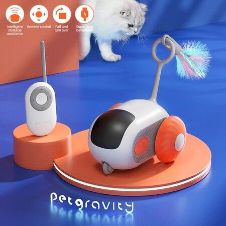 Smart Cat Toy Car for Pet, Interactive Toy Ball, Automatic Movement, Remote Control, Indoor Cat Stuff (Orange)