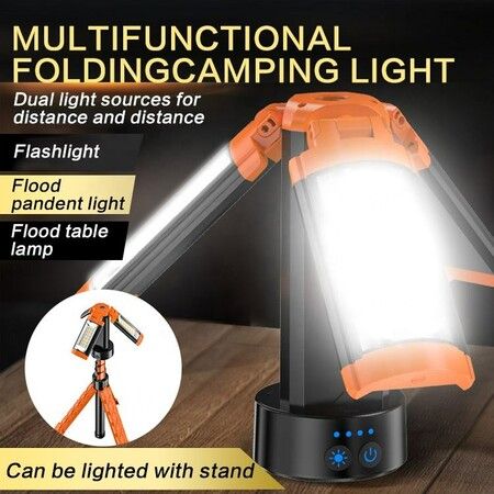 Portable LED Work Light Rotatable Lighting Head Camping Tent Light with Telescopic Tripod