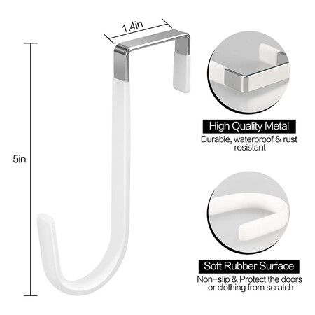 4 Pack Over The Door Hook, Door Hooks for Bathroom, Living Room, Kitchen, Bags(4 Pack White)