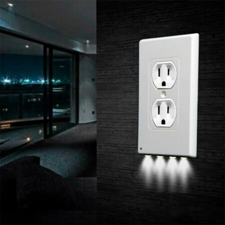 2 Pack -Round Snap-on Outlet Plate with Built-in LED Wall Plate Night Light - Turn NightLight On/Off Automatically