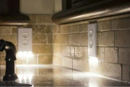 2 Pack -Round Snap-on Outlet Plate with Built-in LED Wall Plate Night Light - Turn NightLight On/Off Automatically