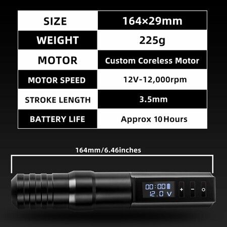 Wireless Tattoo Machine,Rotary Tattoo Cartridge Pen Custom Coreless Motor 2400mAh Power Supply Digital LED Display Professional for Tattoo Artist