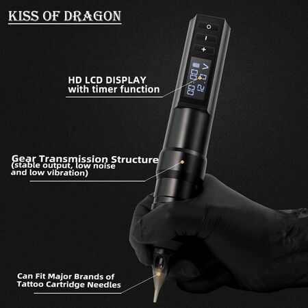 Wireless Tattoo Machine,Rotary Tattoo Cartridge Pen Custom Coreless Motor 2400mAh Power Supply Digital LED Display Professional for Tattoo Artist