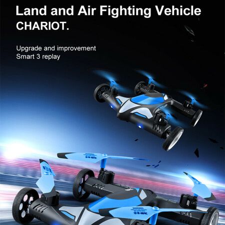 2 in 1 Stunt Roll Aerial Photography FPV Drone WIFI 4K HD Camera Land and Air Fighting RC Quadcopter(2 Batteries-Blue)