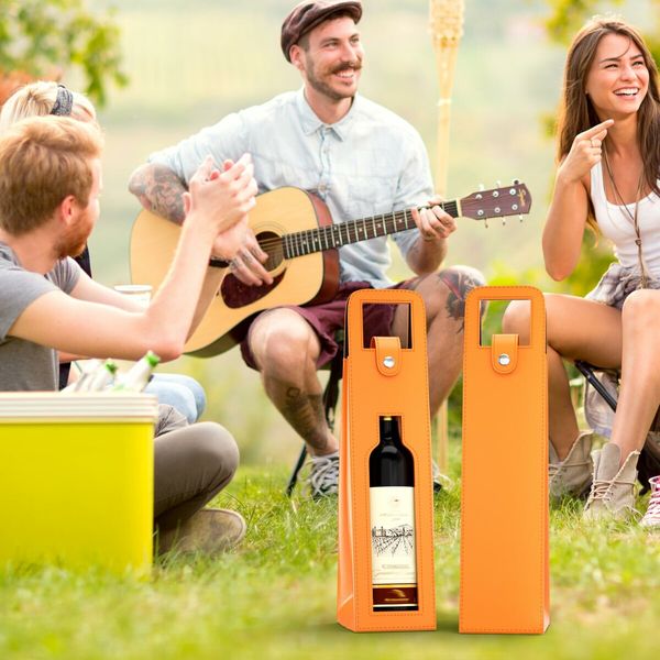 Wine Gift Bag,Reusable Leather Wine Tote Carrier,Single Bottle Champagne Beer Gift Bags Carrier for Birthday,Wedding,Picnic Party,Christmas Gifts (Orange)