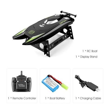 2.4G Double Motor Remote Control Boat High Speed Yacht Children Racing Boat Water Racing Boys Toy (Black)