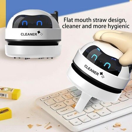 (White)Desk Vacuum Cleaner Mini,Cordless Table Dust Vacuum Cleaner,Keyboard Cleaning Tool, Portable Counter Vaccum Cleaner for Cleaning Hairs, Crumbs