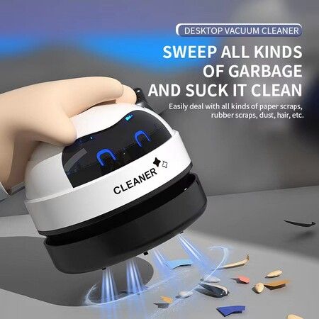 (Black)Desk Vacuum Cleaner Mini,Cordless Table Dust Vacuum Cleaner,Keyboard Cleaning Tool, Portable Counter Vaccum Cleaner for Cleaning Hairs, Crumbs