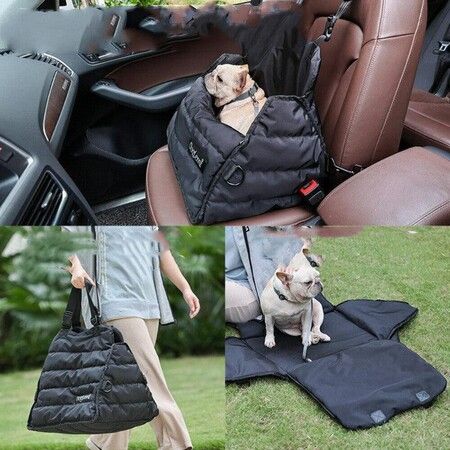 Multi-Purpose Pet Travel Bag Waterproof Dog Car Seat, Foldable Zipper Pet Booster Seat with Safety Hand Strap