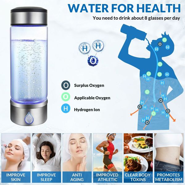 Hydrogen Water Bottle,Rechargeable Portable Hydrogen Water Bottle Generator,420ml Hydrogen Water Machine for Home,Office,Travel