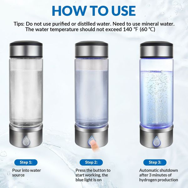 Hydrogen Water Bottle,Rechargeable Portable Hydrogen Water Bottle Generator,420ml Hydrogen Water Machine for Home,Office,Travel