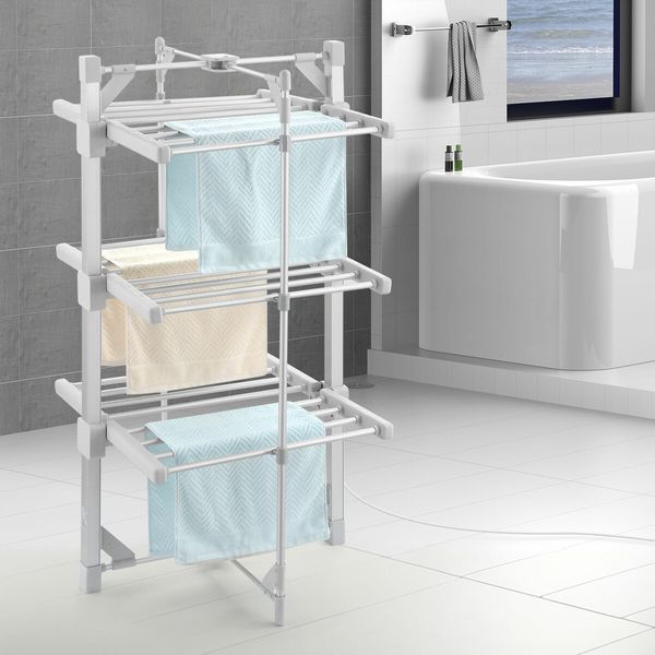 Maxkon Electric Airer 3 Tier Heated Clothes Dryer Laundry Drying Rack Heater Towel Rail  Stand Foldable 220W