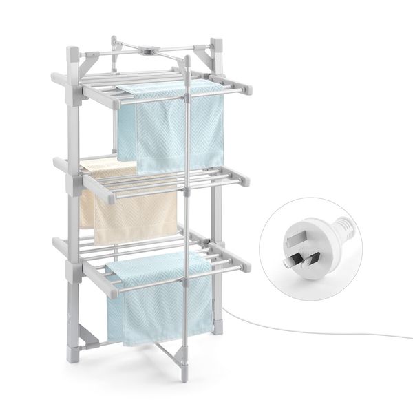 Maxkon Electric Airer 3 Tier Heated Clothes Dryer Laundry Drying Rack Heater Towel Rail  Stand Foldable 220W