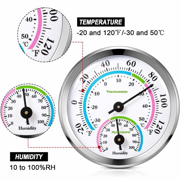 Mini Thermometer Hygrometer Indoor Outdoor Thermometer Temperature Humidity Monitor Gauge Temperature Monitor for Home Wall Room Incubator Tank (Silver)