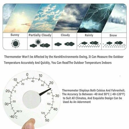 Indoor Outdoor Window Thermometer, Transparent Dial, Weather Thermometer, Accurate Readings for Home, Office, Patio