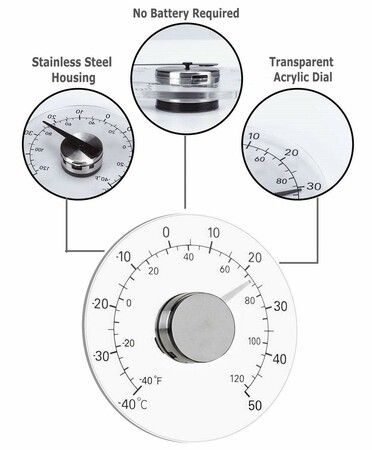 Indoor Outdoor Window Thermometer, Transparent Dial, Weather Thermometer, Accurate Readings for Home, Office, Patio