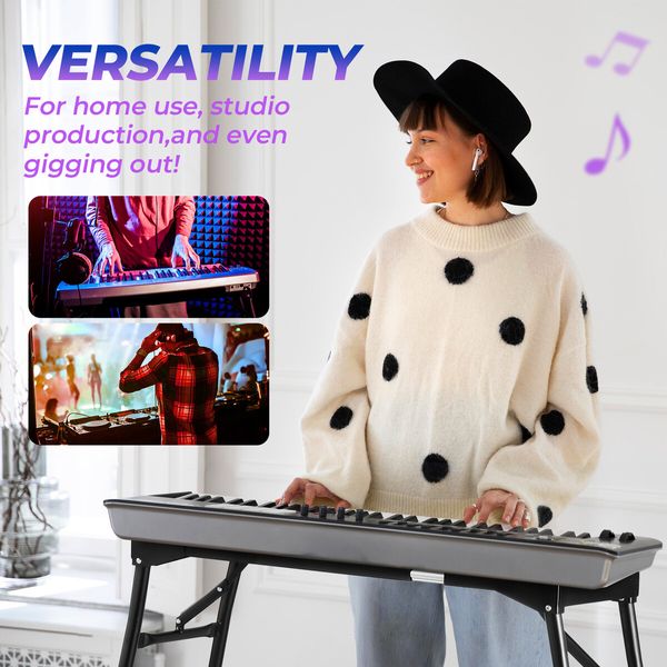 Keyboard Stand Piano Music Collapsible Adjustable Portable Heavy Duty 54 to 88 Key Musical Table Black