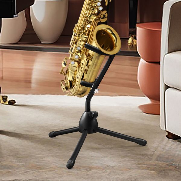 Saxophone Stand Tubular Construction Adjustable Folding Sax Rack Music Instrument Metal Black