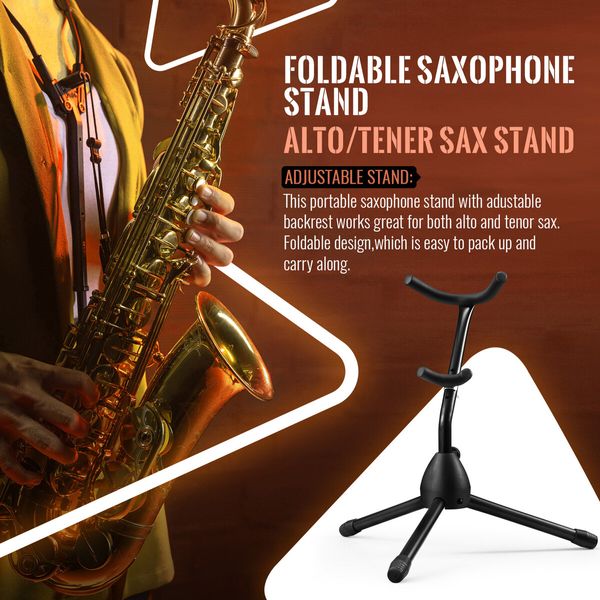 Saxophone Stand Tubular Construction Adjustable Folding Sax Rack Music Instrument Metal Black